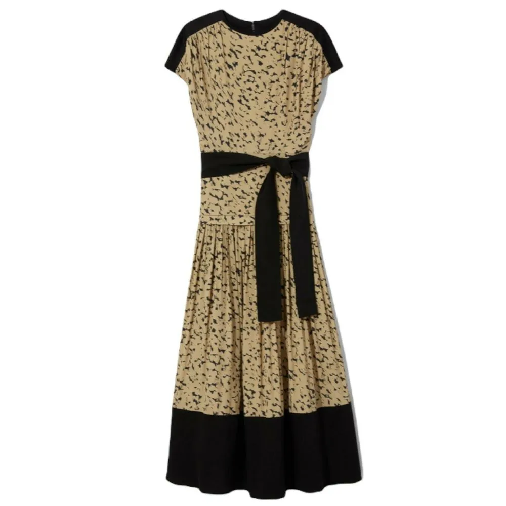 PROENZA SCHOULER Cape Dress Inky Leopard Print Short Sleeve Combo Black Tan 4 - Image 12