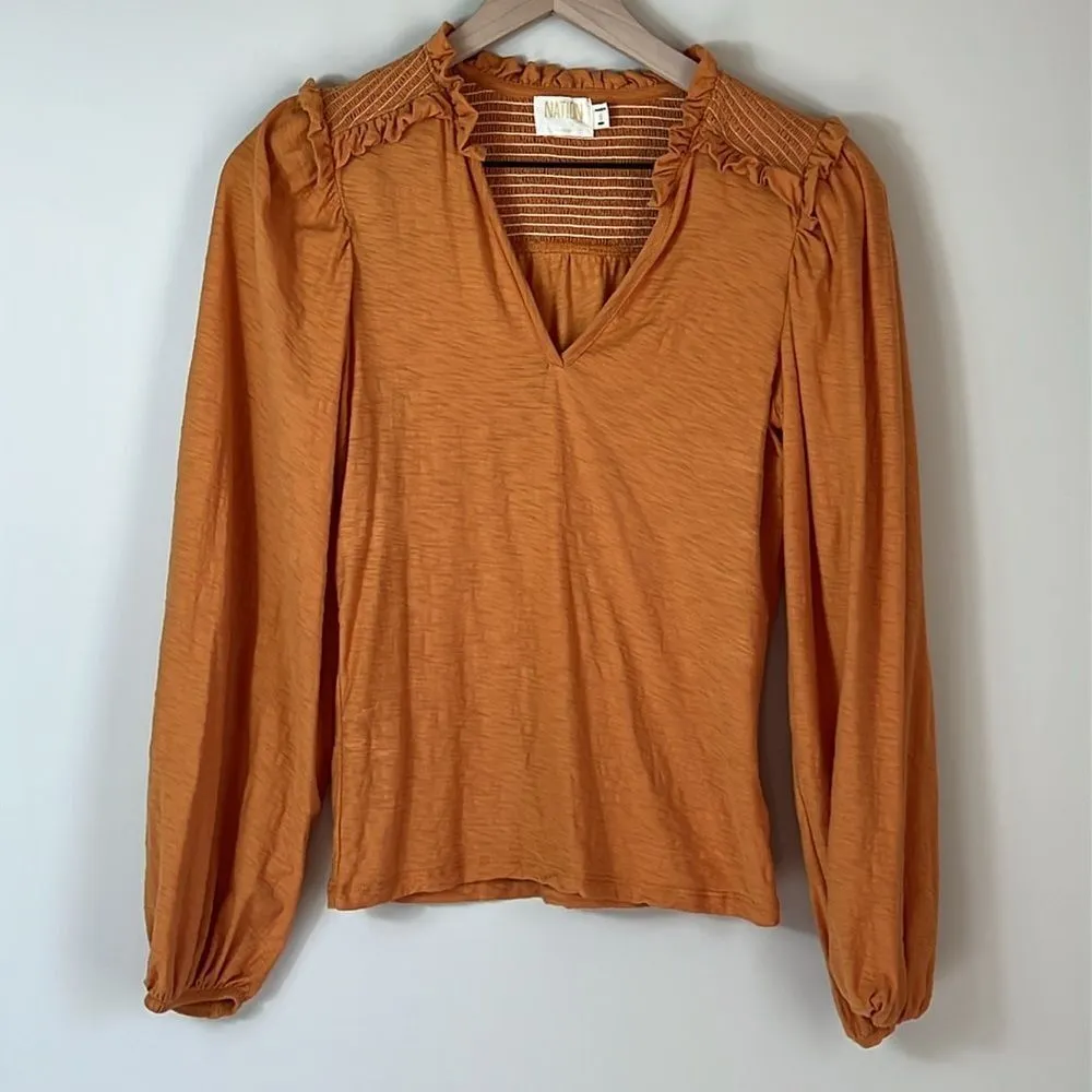 Nation LTD Dolly Smocked Long Sleeve‎ Blouse Size Small - Image 3