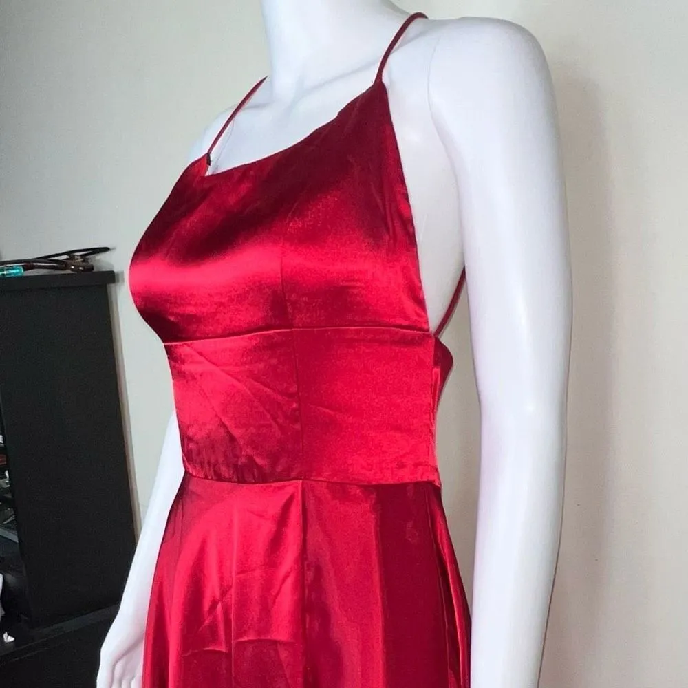 Betsy & Adam Criss Cross Back Spaghetti Strap Satin Gown - Image 11