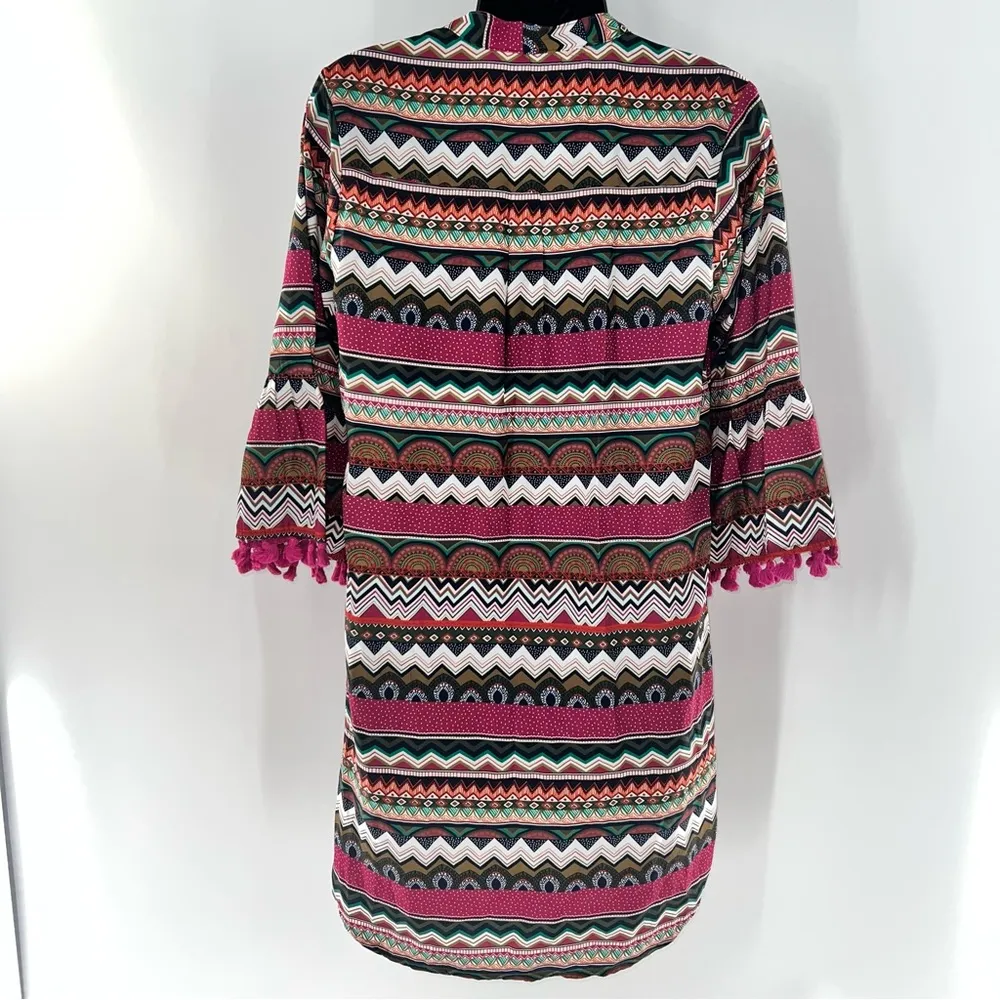 Joy Joy Monkee's of the Village-Tasseled Bell Sleeve Geometric Print Dress-Sz S - Image 7