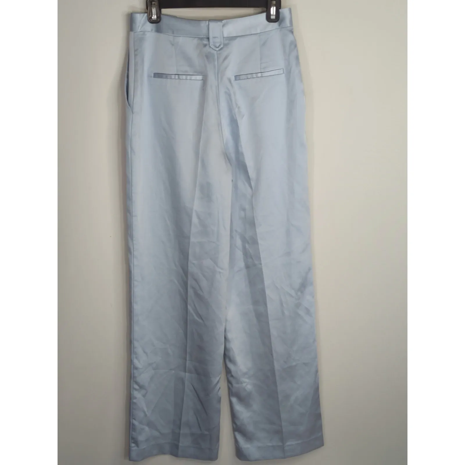 Zara Light Blue Straight Leg Satin Trouser Pants Women's Medium Business Casual - Image 6