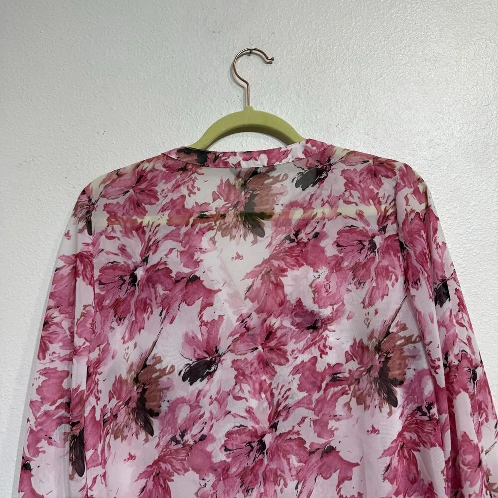 SHEIN Sheer Pink Floral Karasmina Ruffle Trim Floral Top Sz S - Image 7