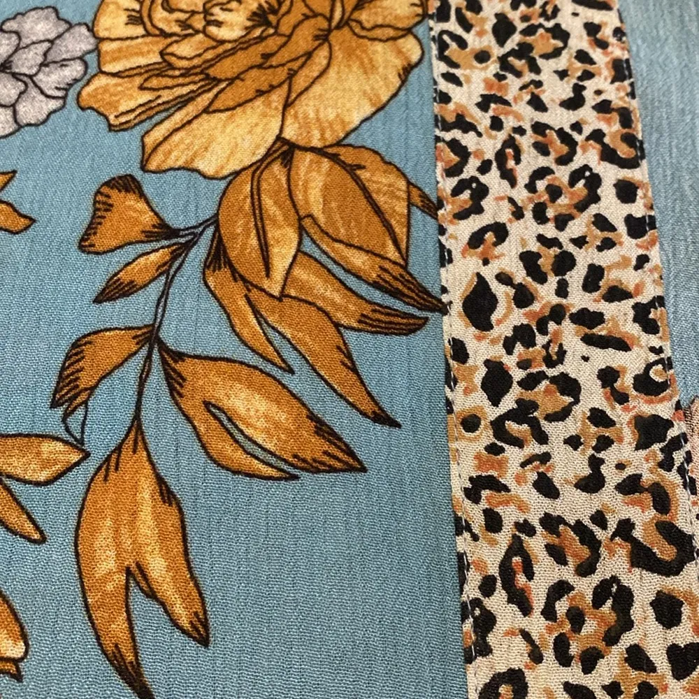 Anthropologie Andersen & Lauth Kimono Open Front Duck Egg Blue Floral Animal OS - Image 7