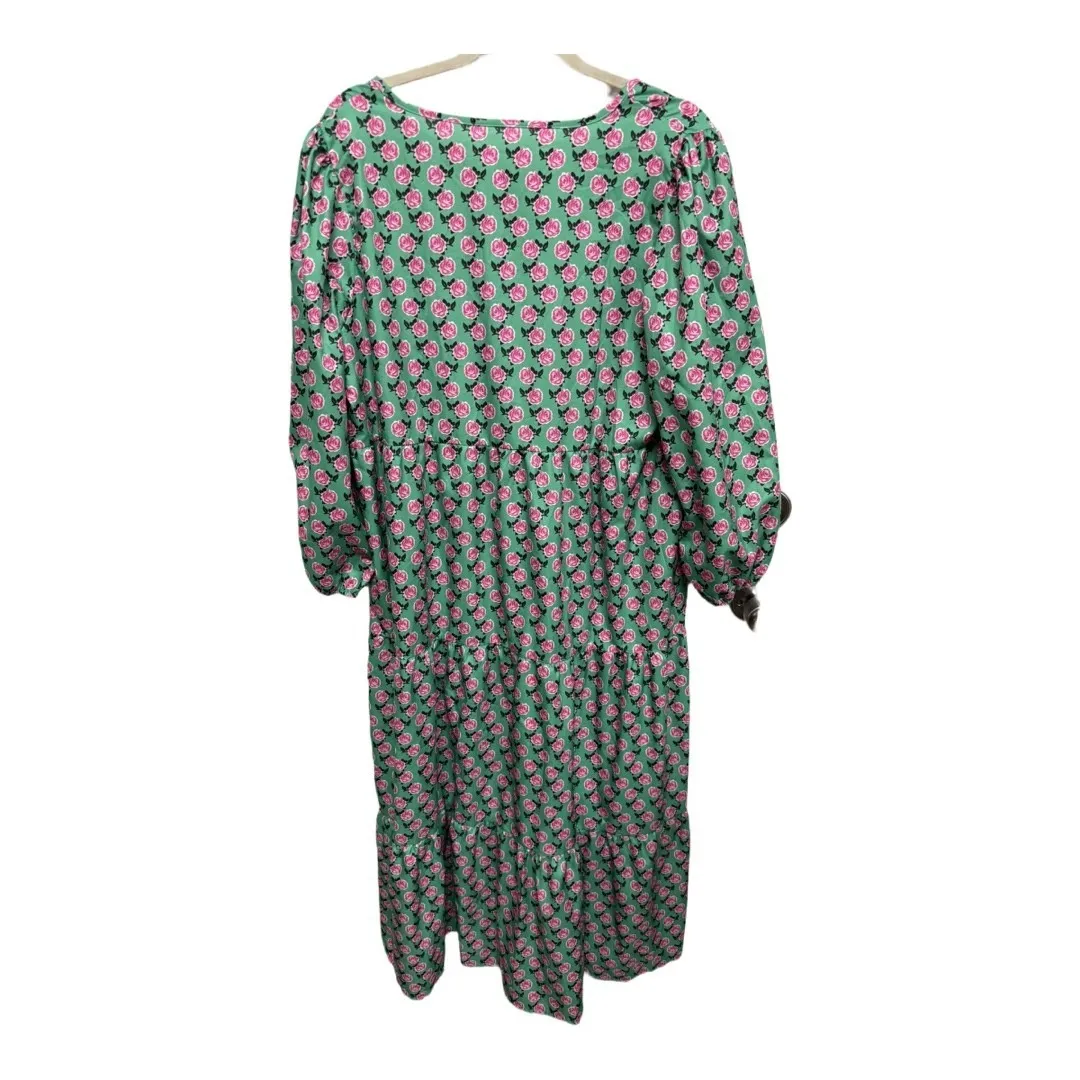Bohemian Puff Sleeve Maxi Swing Dress Green Pink Floral Large Lightweight Party - Image 5
