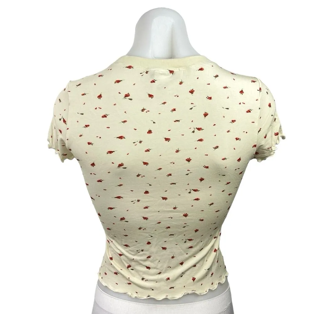 WeWoreWhat Women's Cream Floral Print Short Sleeve Baby Tee T-Shirt Top Size S - Image 3