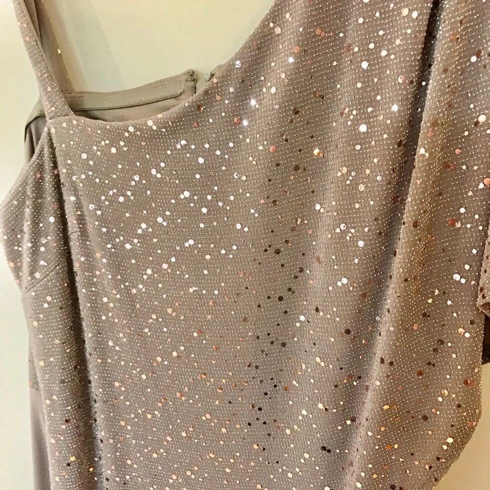 Sexy formal Asymmetric Jumpsuit with Sequined Overlay and Draped Shoulder - Image 7