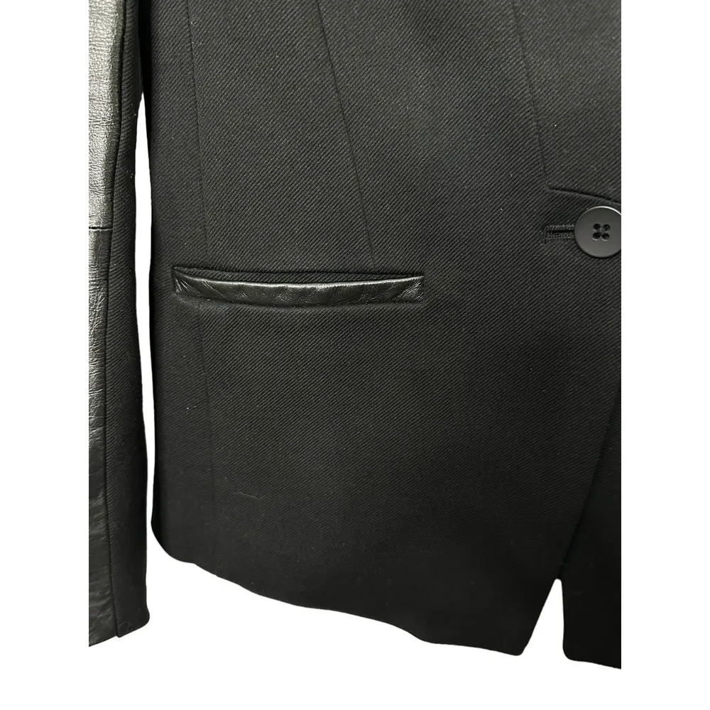 Madewell Black Leather and Twill One Button Blazer Women's Size 0 - Image 4