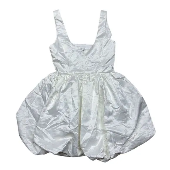 NWOT Lulus XS Regal Cutie White Satin Square‎ Neck Bubble-Hem Mini Dress - Image 6