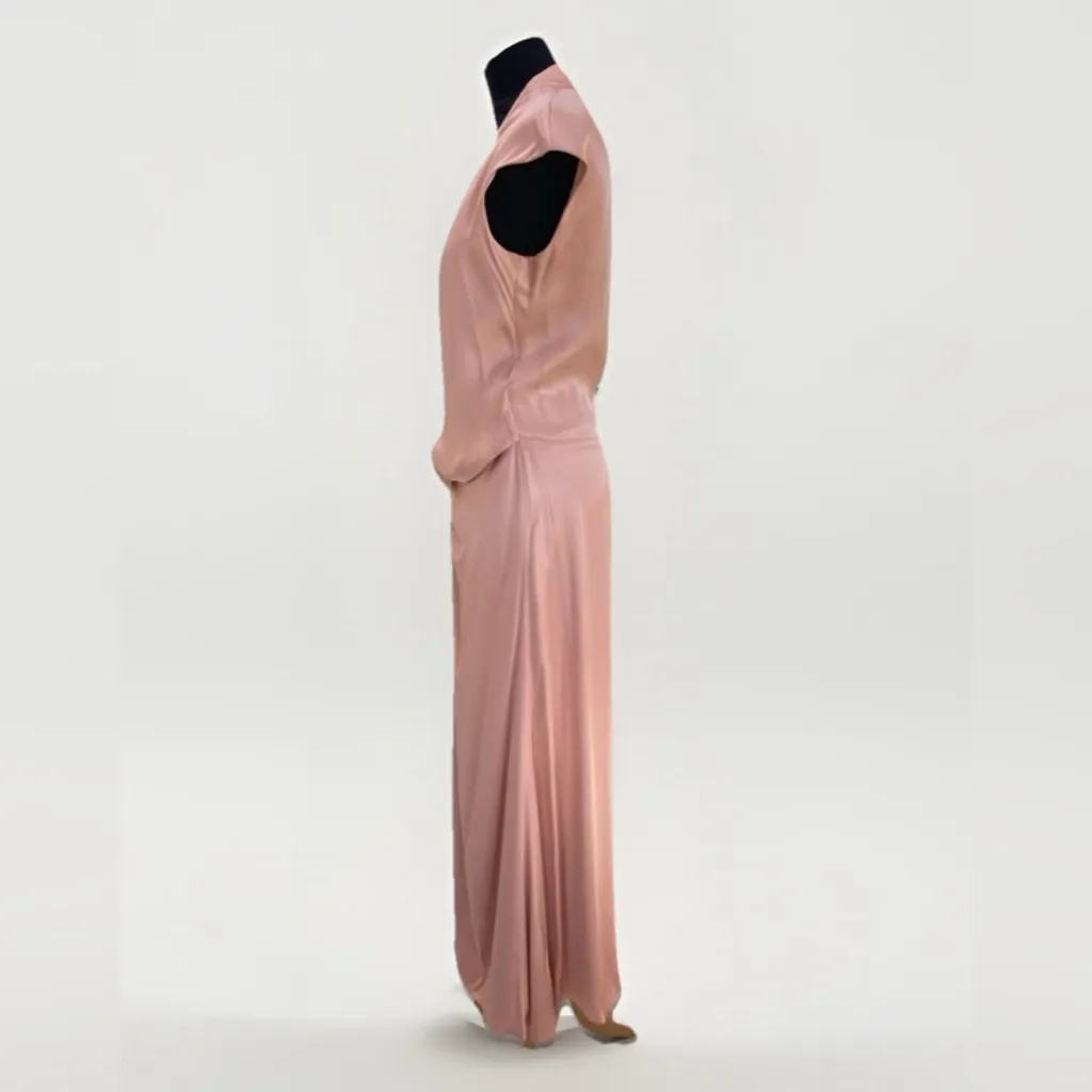 Les Heroines by Vanessa Cocchiaro Elizabeth Pink Satin Wrap Dress $1552.95‎ Size 8 - Image 2
