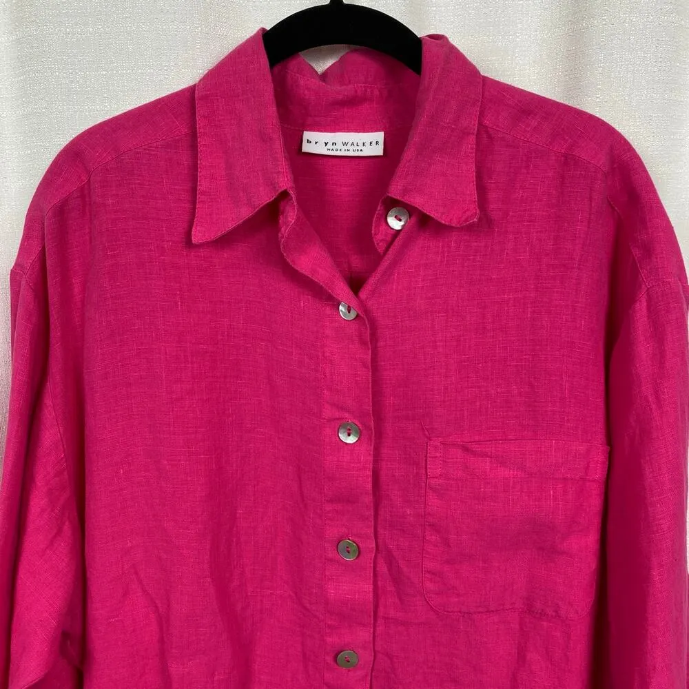 Bryn Walker Hot Pink Linen Button Up Shirt Sz.XL - Image 3