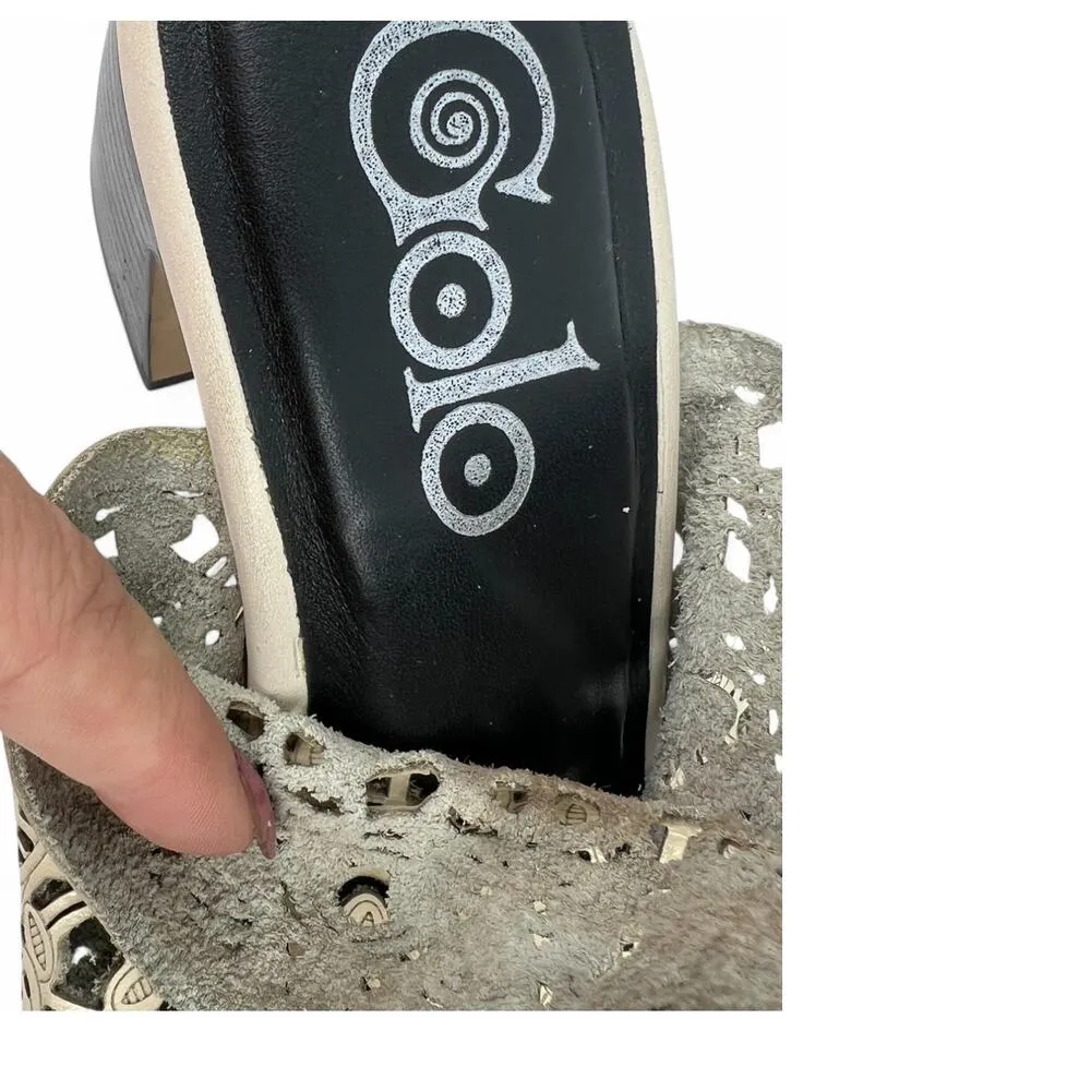 GOLO | 8.5 | Lazery Mule Block Heels Sandal in off white Lazercut Leather Lace - Image 4