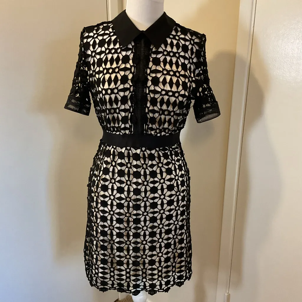 Aqua Black Lace Floral Cocktail Dress with Sheer Under-layer Size M - Image 2