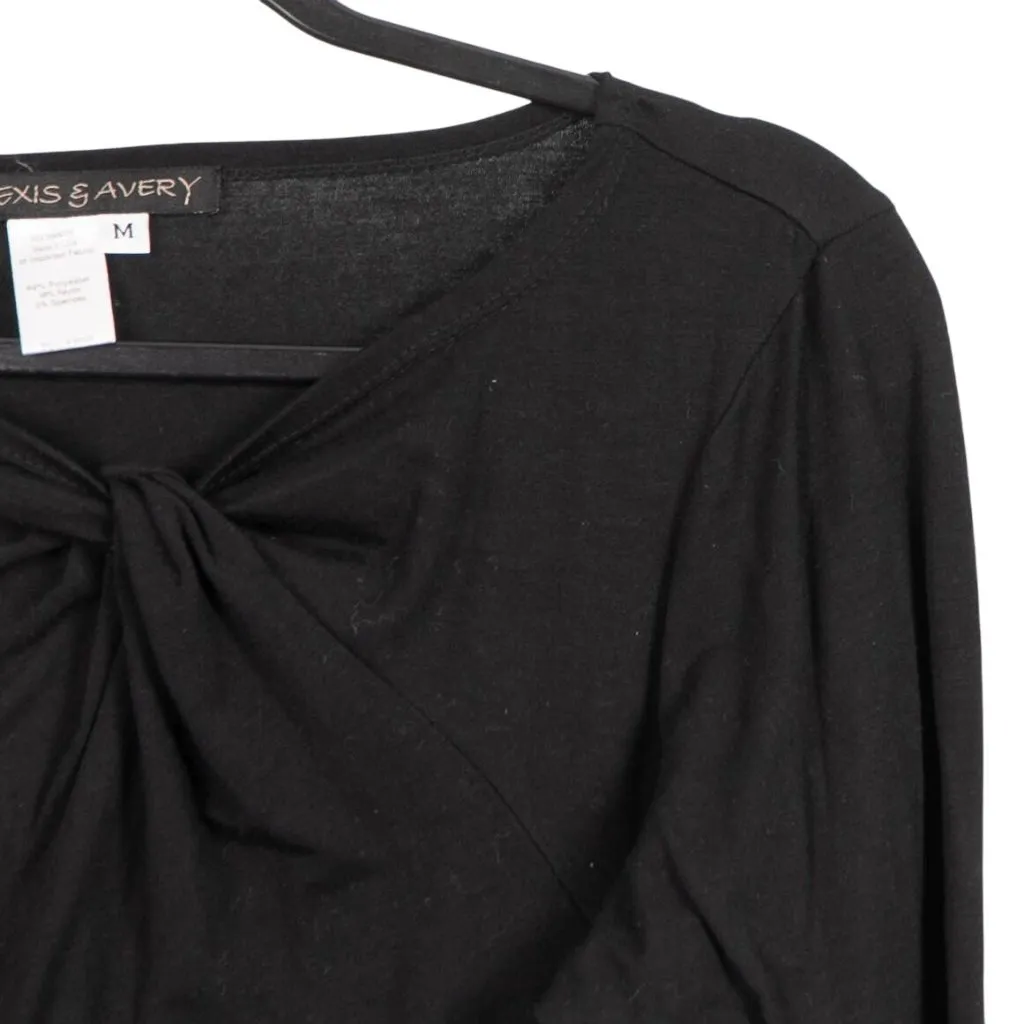 Alexis Avery Knotted Twist Shirt M VTG Y2K Black Long Sleeve Blouse Stretch Size M - Image 2