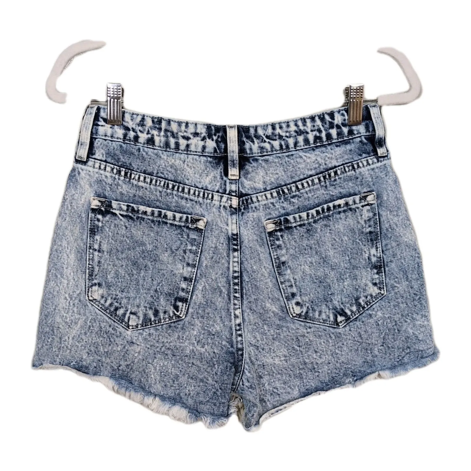 KANCAN Acid Wash Ultra High Rise Rigid Denim Mom Short Raw Hem Women's 7/27 Blue - Image 3