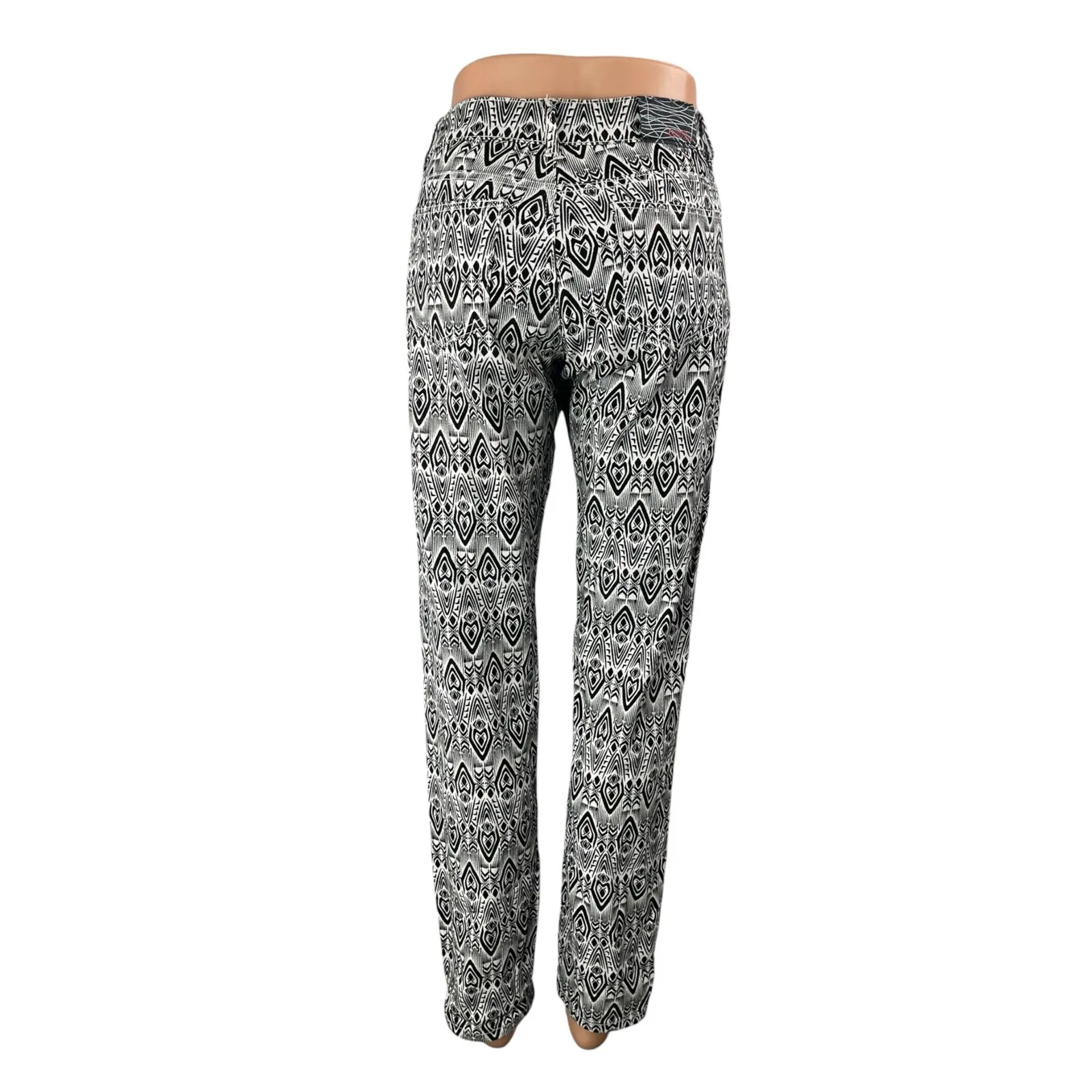 Gogo Jeans Black Tribal Print High Waist Slim Straight Trouser Dress Pants Sz 9 - Image 2