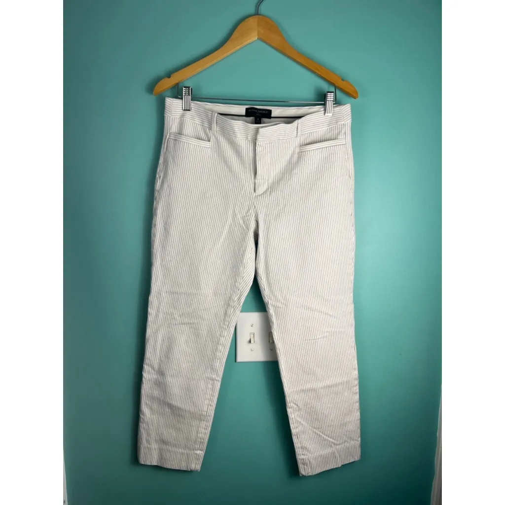 Women's Banana Republic Sloan White Black Pinstripe Ankle Pants Size 8 - Image 2