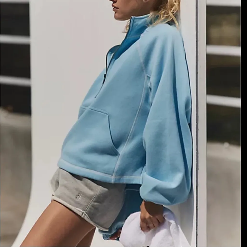 Free People Half Court Half Zip Bright Blue Size Medium NWT - Image 4