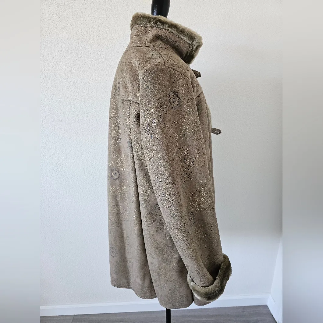 Dennis Basso Beige Tan Taupe Faux Suede Faux Fur Paisley Coat New With Tags S - Image 4