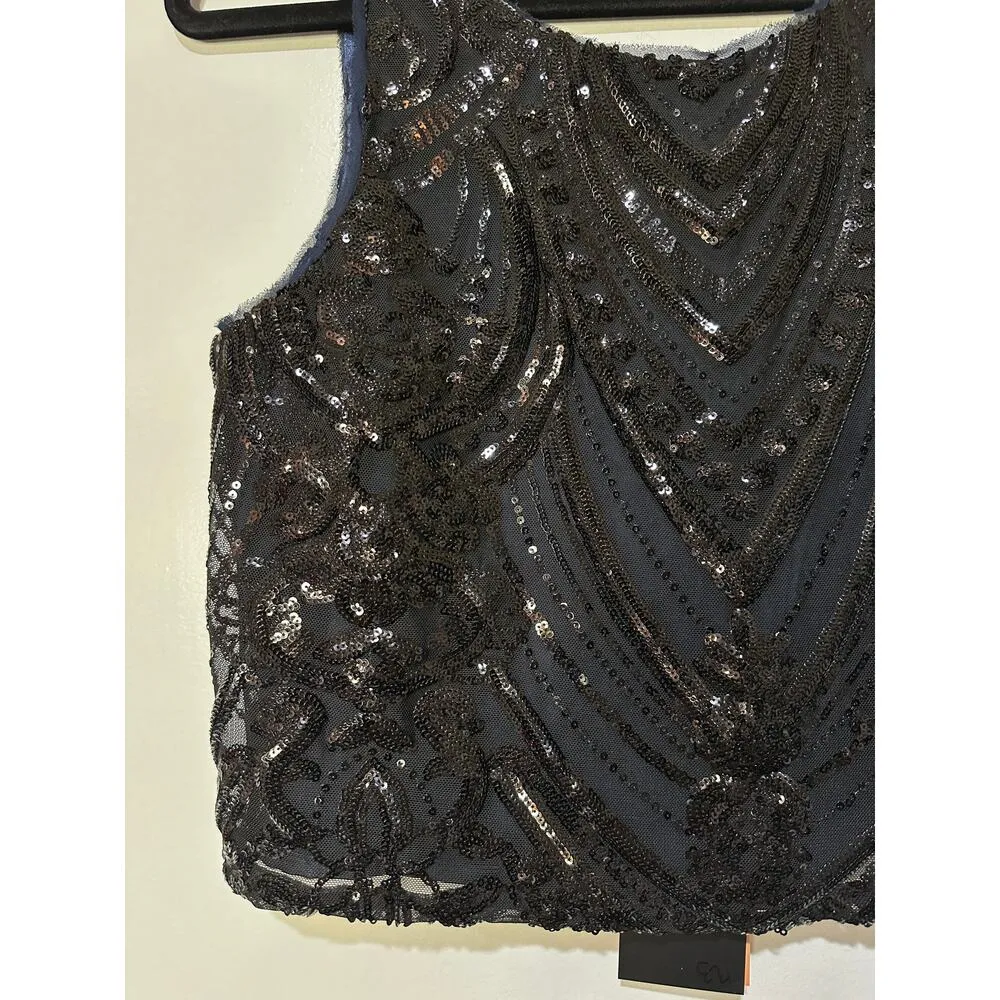 Le Superbe Supremes Cami Tank Size Small NWT Black Deco Sequins Lace Dressy - Image 5