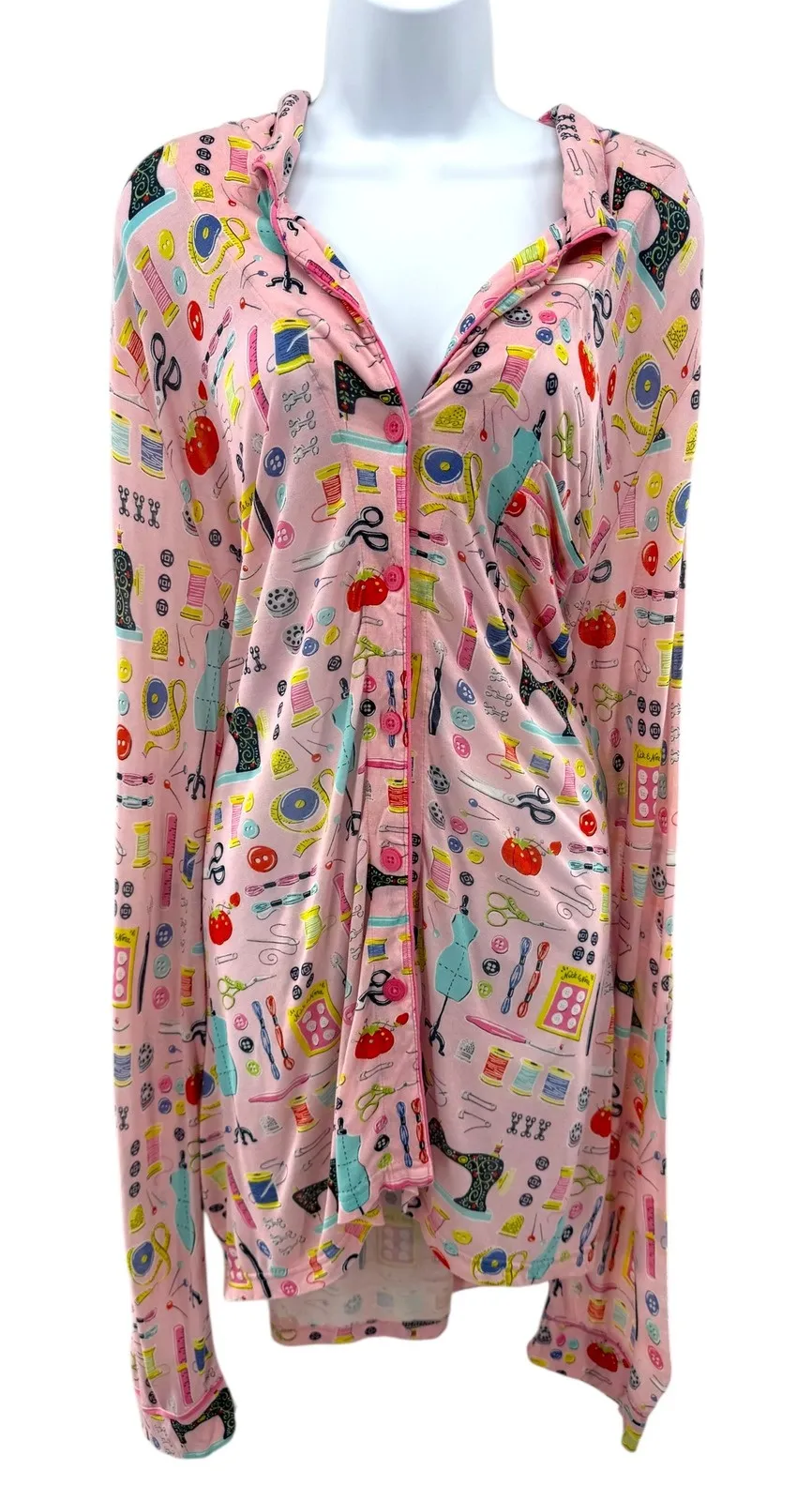 Nick & Nora Sleepwear Women's XL Pink Sewing Machine Pajama Top - Image 1