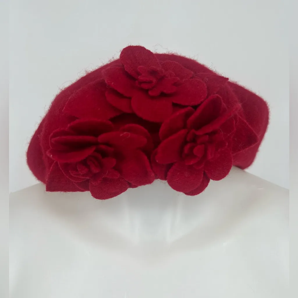 Betmar New York Womens Felt Beret Hat Red One Size Beanie 80% wool - Image 2