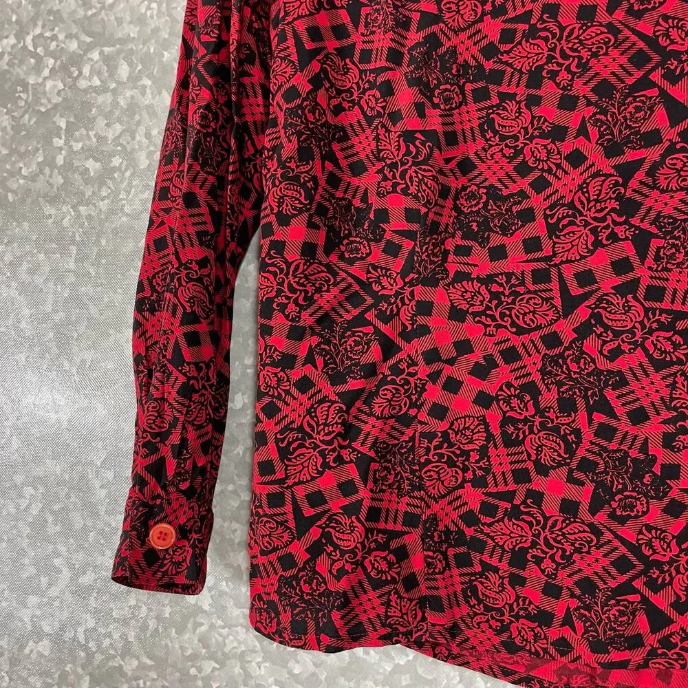 Jones New York Vintage 80's Red Buffalo Check Floral Top - Size 6 - Long Sleeves - Image 3