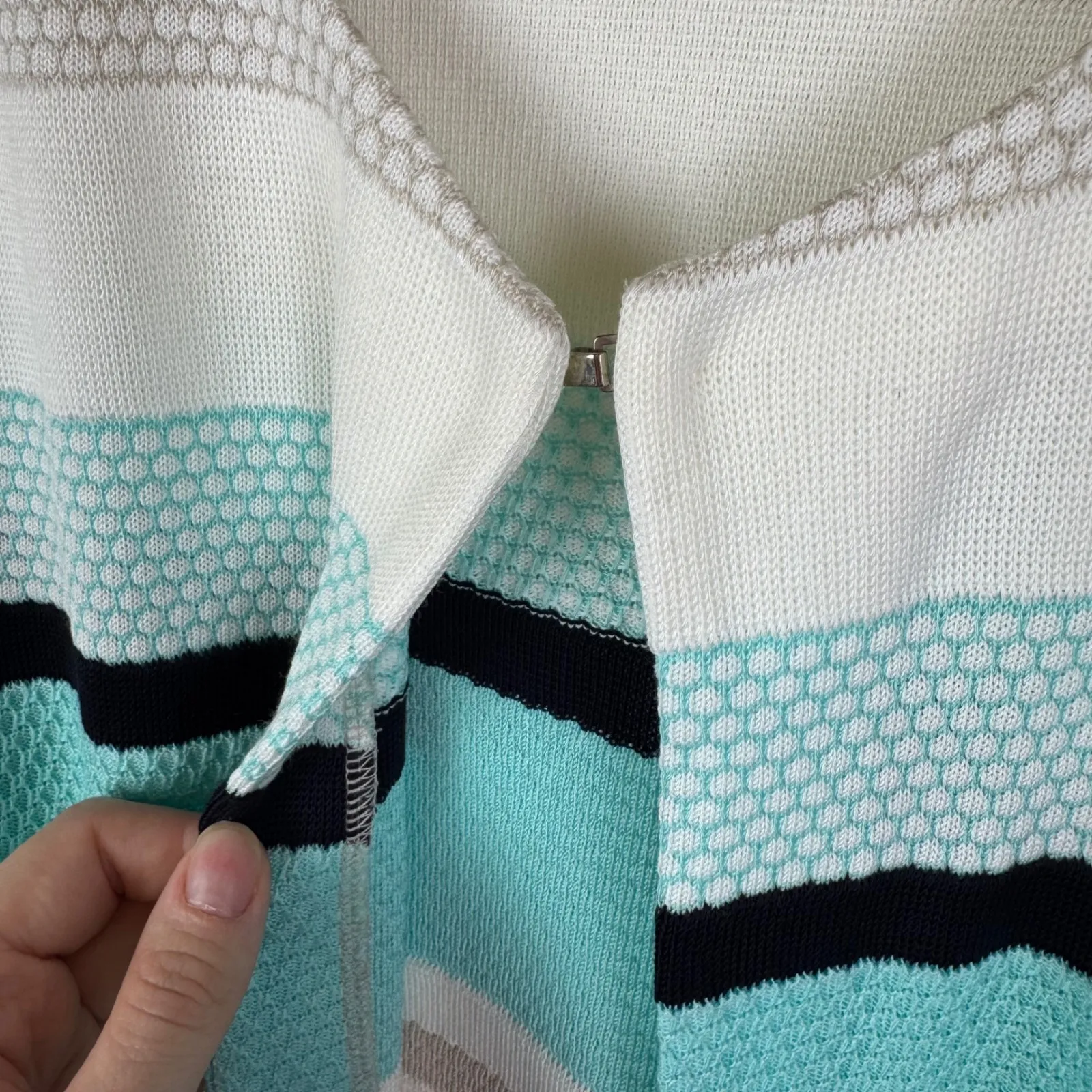 Misook Striped Knit Cardigan Jacket Size Large 3/4 Sleeve Office Travel Stretch - Image 2