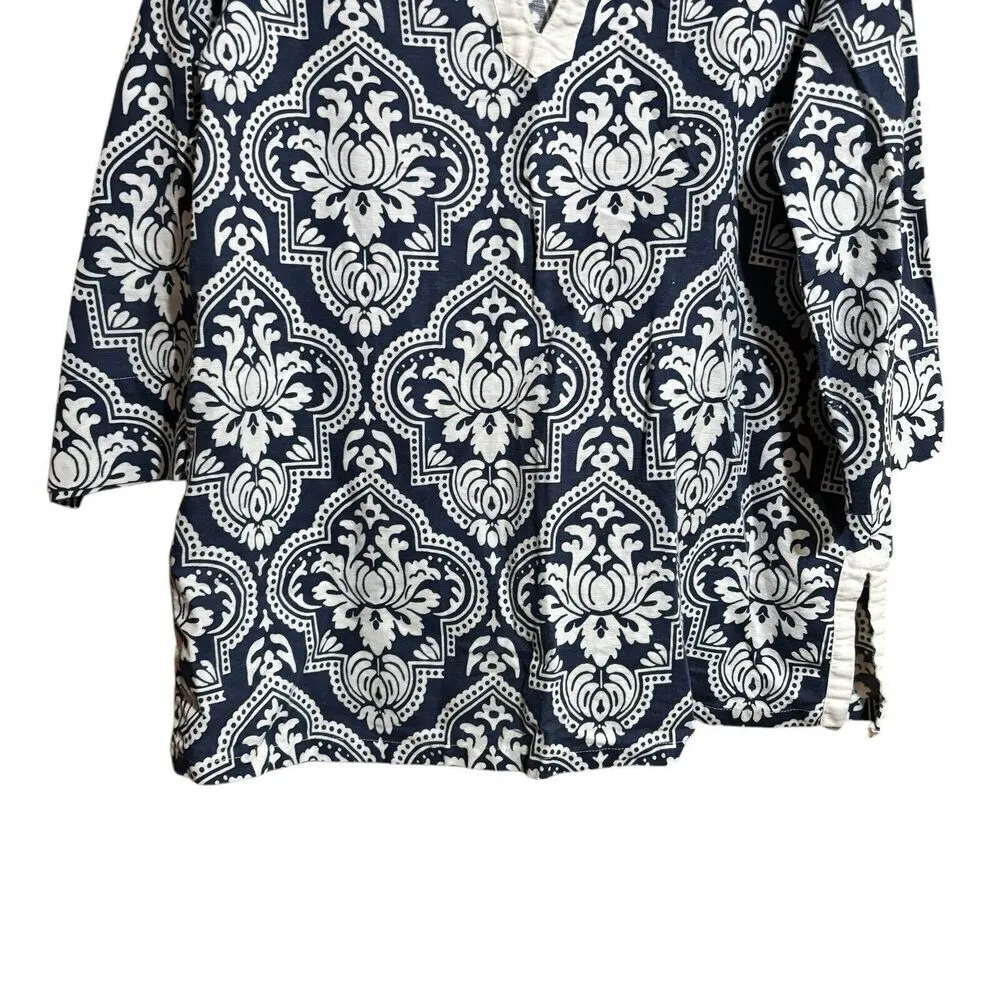 Hot Cotton Tunic Top Womens XL Multicolor Boho Artsy Print Linen Blend Blouse - Image 5
