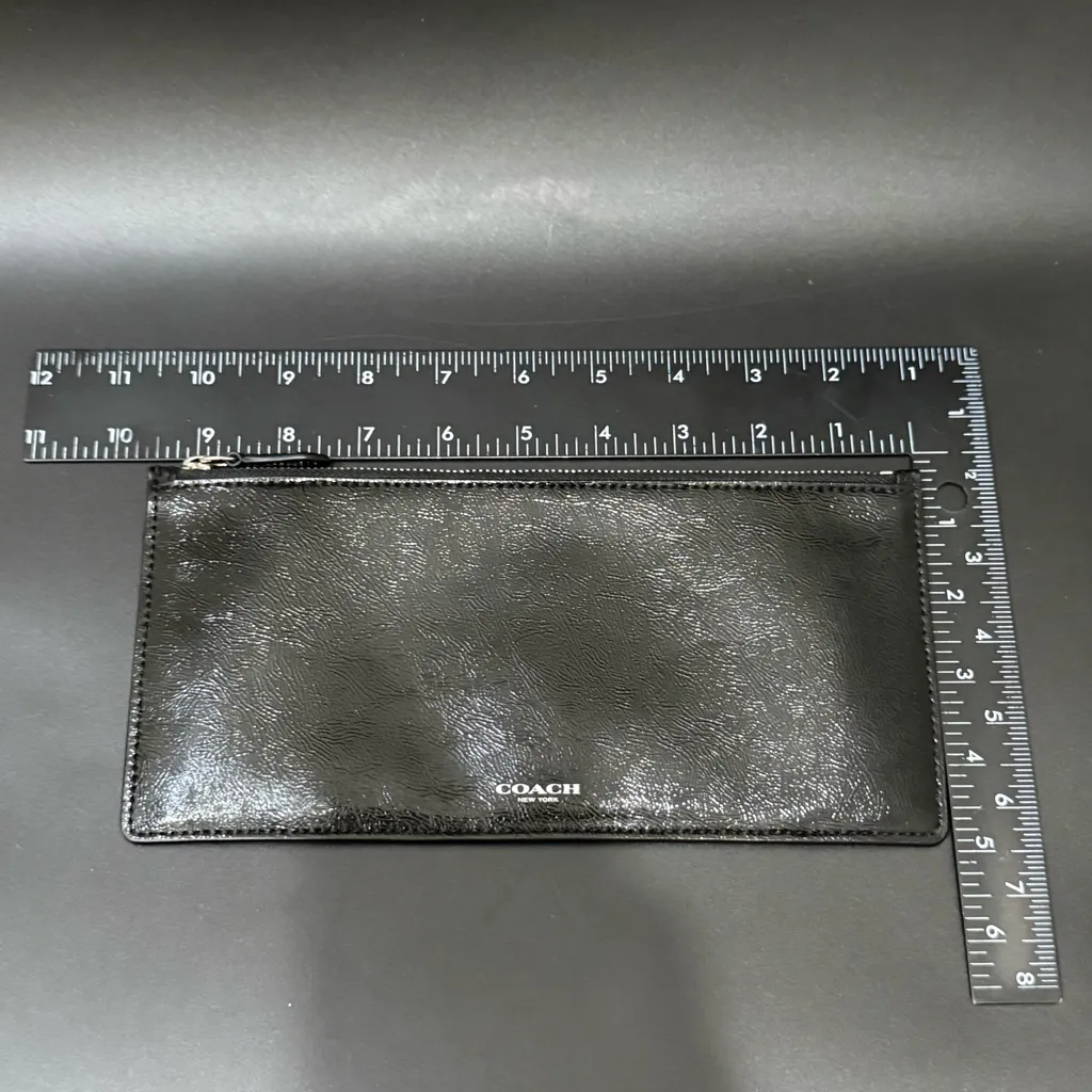 COACH Black Patent Leather Long Slim Flat Zip Wallet Pouch 9.5”X4.5” - Image 8