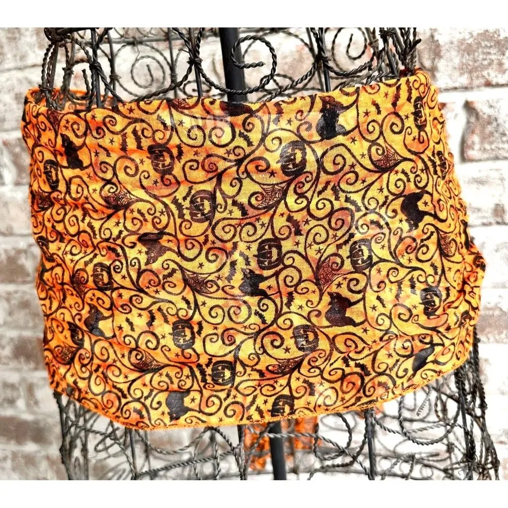 ViTG Halloween Neck Scarf Orange Black Cats Jack O Lantern Bats Spiderwe… - Image 8