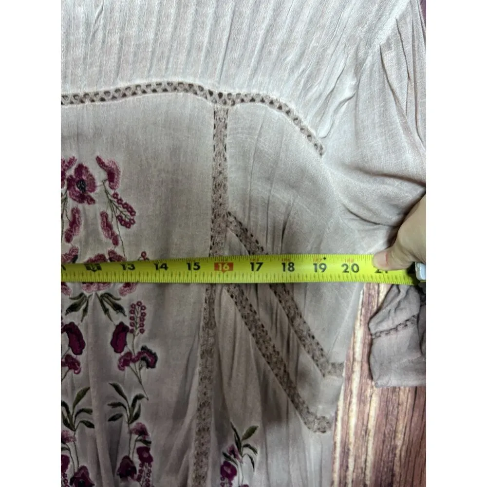 Anthropologie POL Sz S Tunic Top Boat Neck Embroidery Tassels Flounce Hem Boho - Image 6