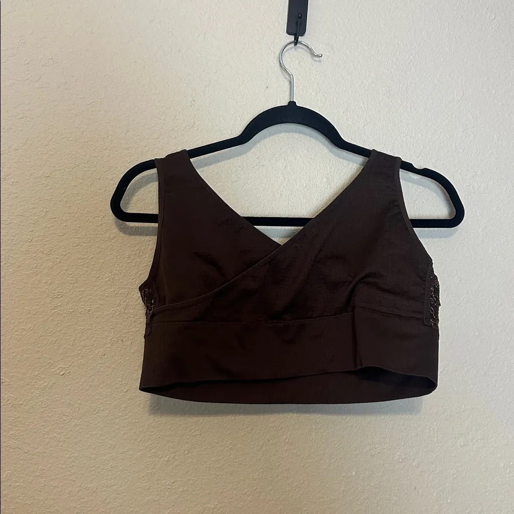 Sankom Patent Bra in‎ Brown and Gold Lace Size XL - Image 5