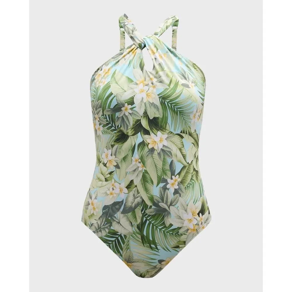 Tommy Bahama Paradise Fronds Green Floral High Neck One Piece Swimsuit Size 6 - Image 3