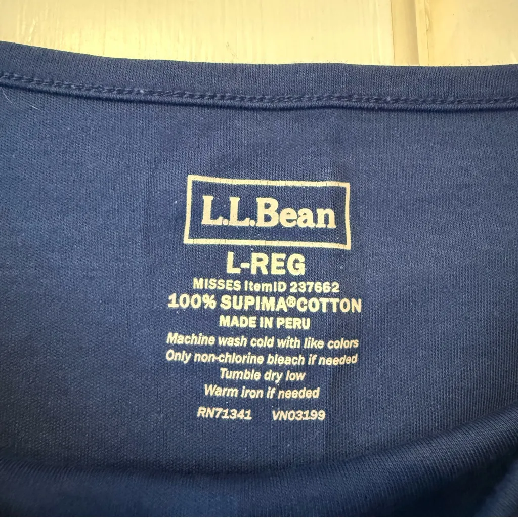 LL Bean Blue Suprima Cotton Boat Neck 3/4 Sleeve T - Image 3