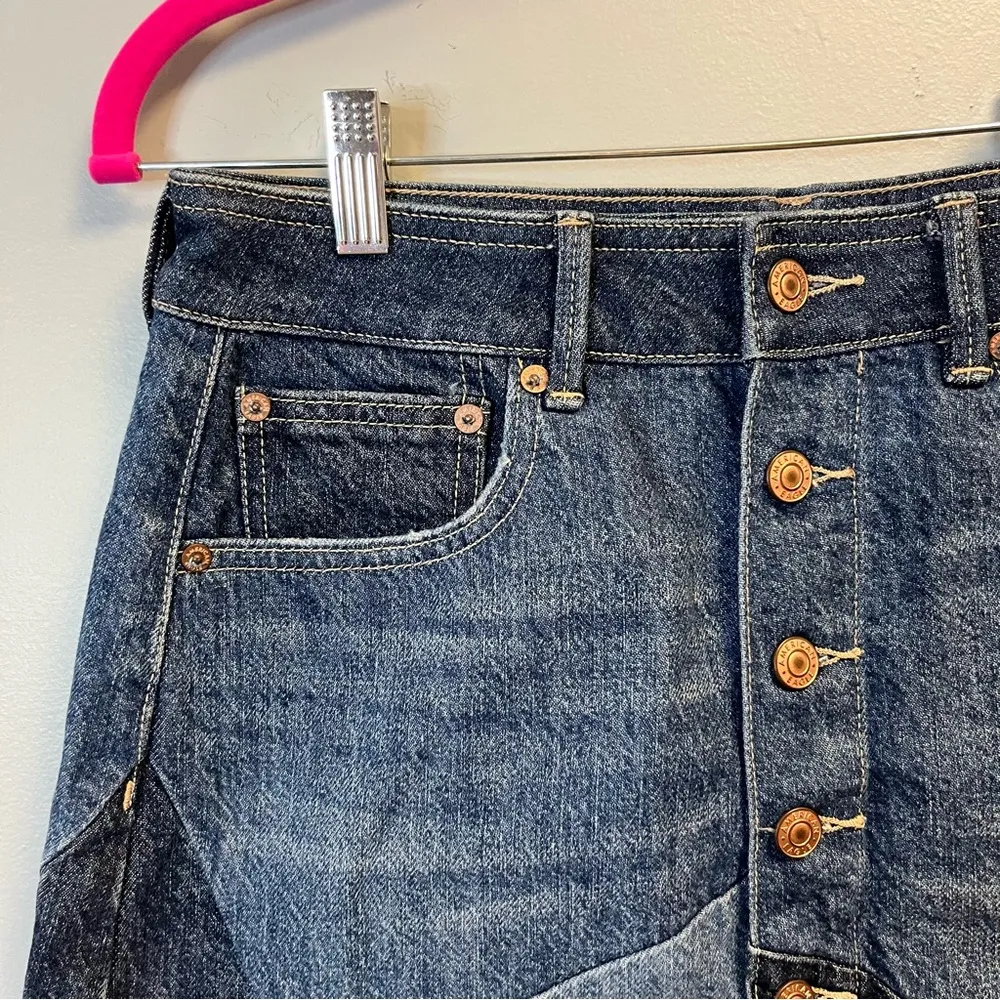 AEO Denim Skirt Patchwork Denim Super Hi-Rise A-Line Mini Sz 6/28W NWT - Image 2