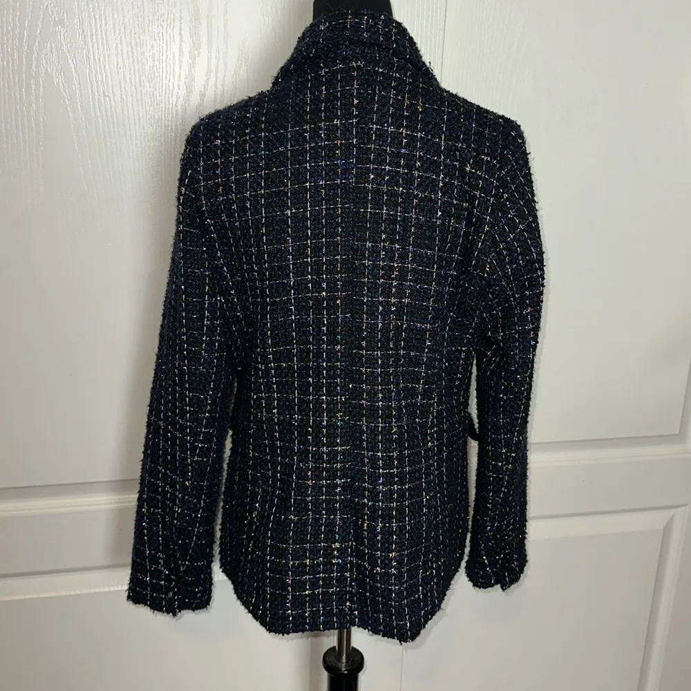 HOUSE OF HARLOW RAINBOW SPARKLE METALLIC TWEED DOUBLE BREASTED BLAZER Black - Image 3