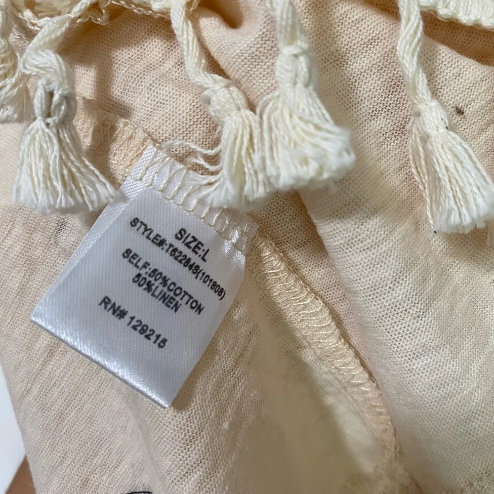 COMME TOI Cream Relaxed Boxy 3/4 Sleeve Blouse 50%cotton 50%linen White Size L - Image 4