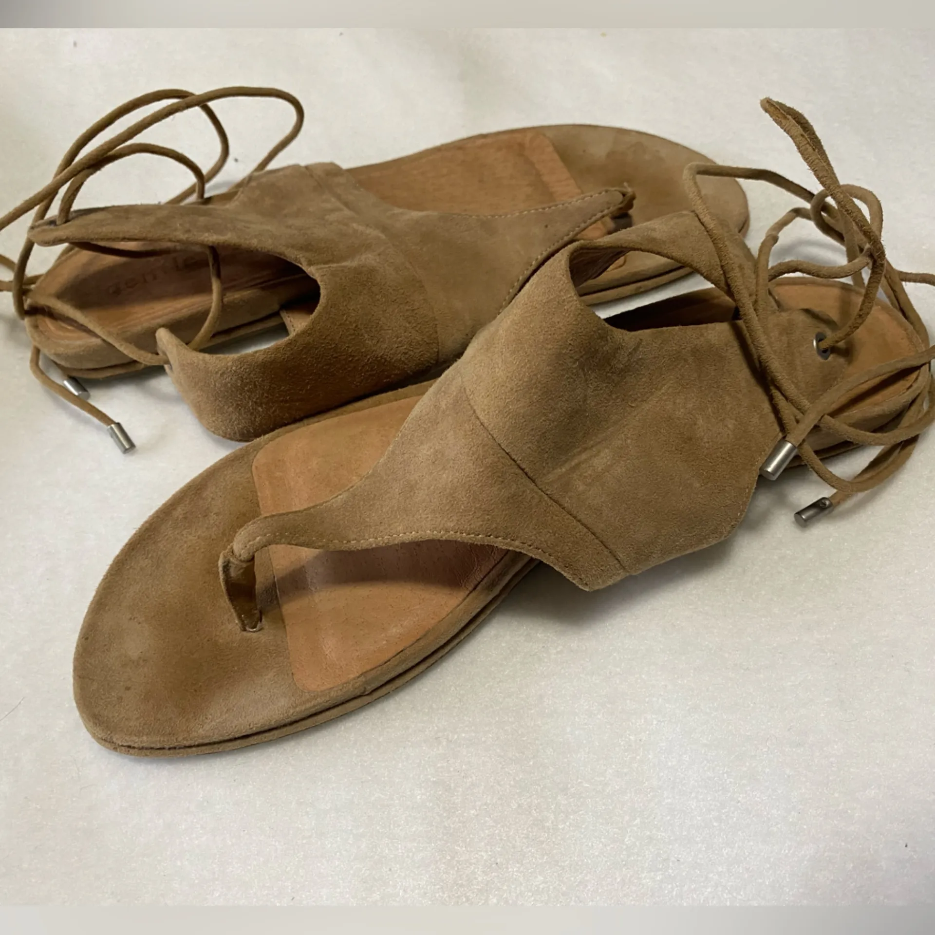 Gentle Souls Kenneth Cole Mira Flats Sandals mushroom Suede Leather Ankle Wrap - Image 6