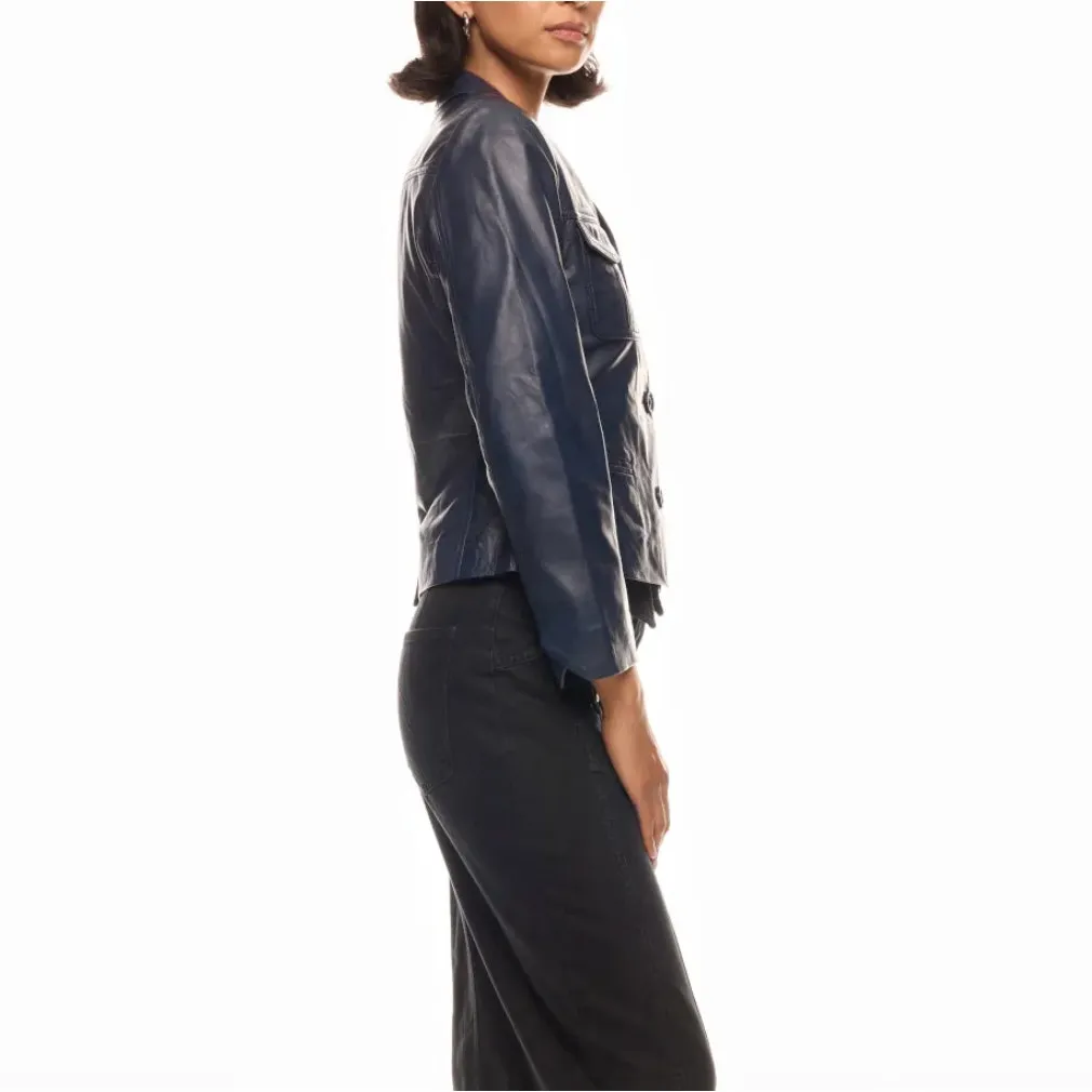 Zadig & Voltaire Blue Real Leather Jacket MEDIUM Cropped Lambskin Designer $800 - Image 2