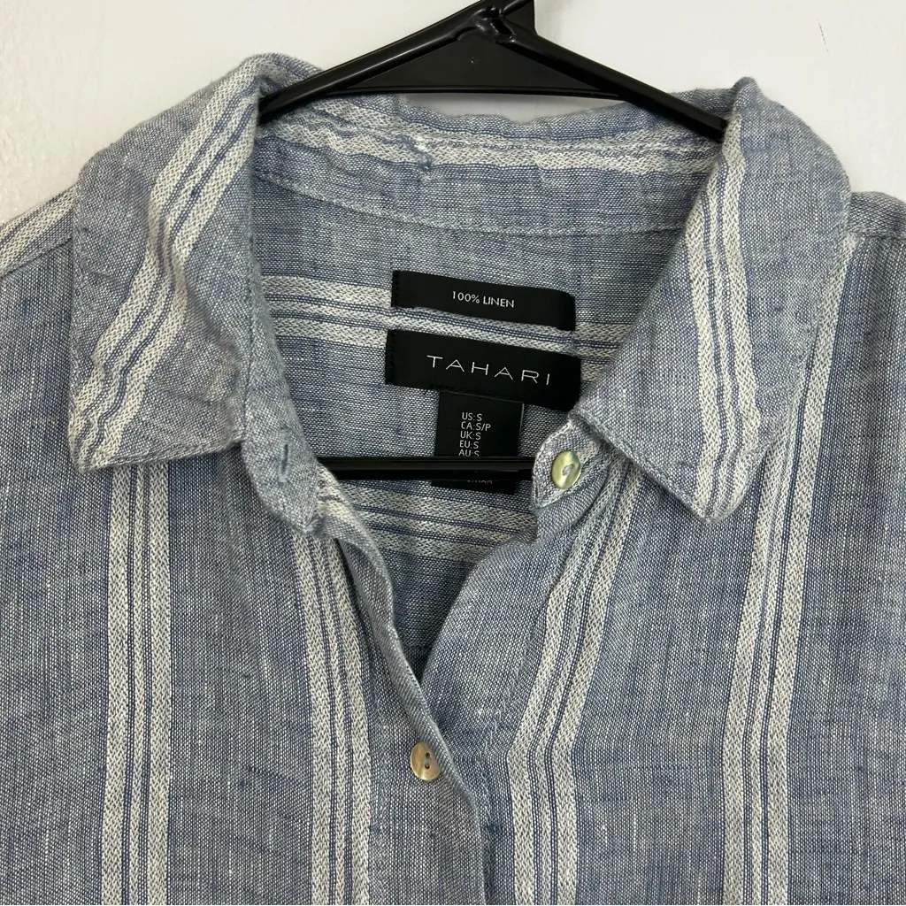Tahari Chambray 100% Linen Striped Button Down Shirt Shift Dress Size Small - Image 8