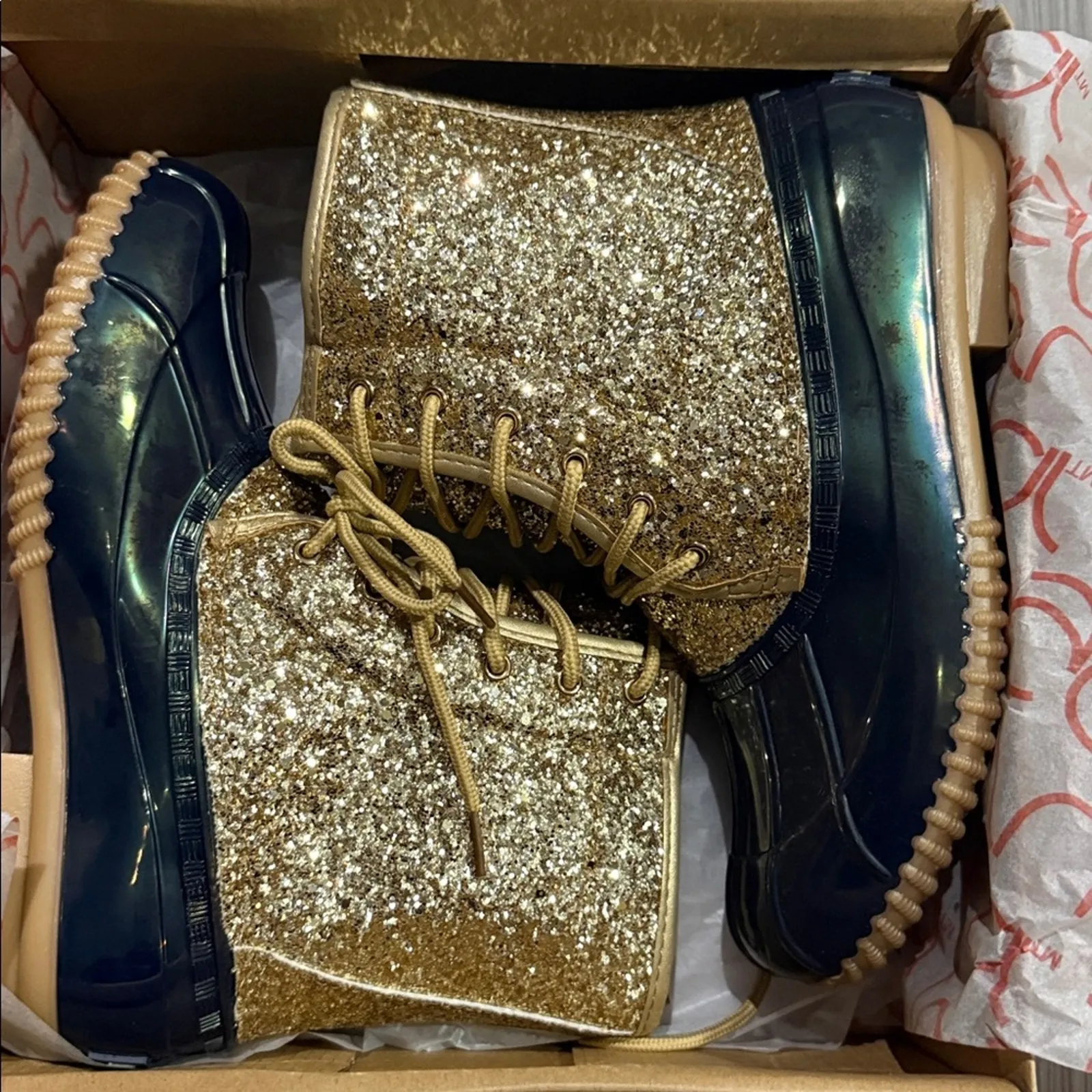 Sugar Gold Glitter and navy Winter Boots Size 7 - Image 12