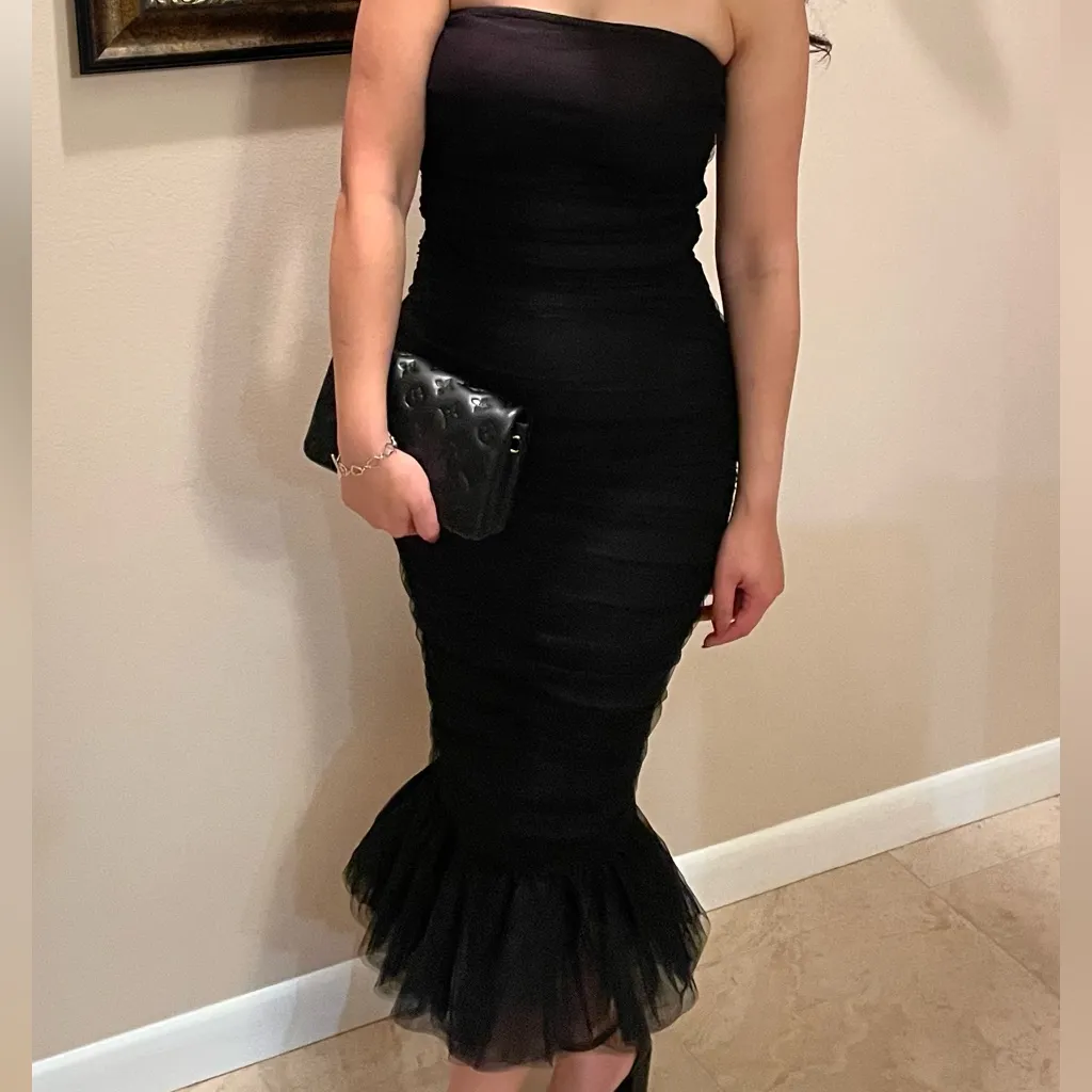 Rare London Black Strapless Ruched Tulle Mermaid Dress - Size XS/2 - Image 5