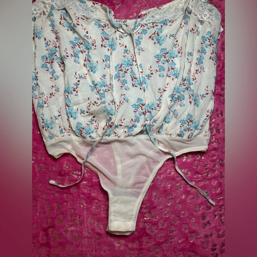 NEW Free People Floral White Ruffle Sleeve Lace Detailed Tank Top Bodysuit Sz S - Image 7