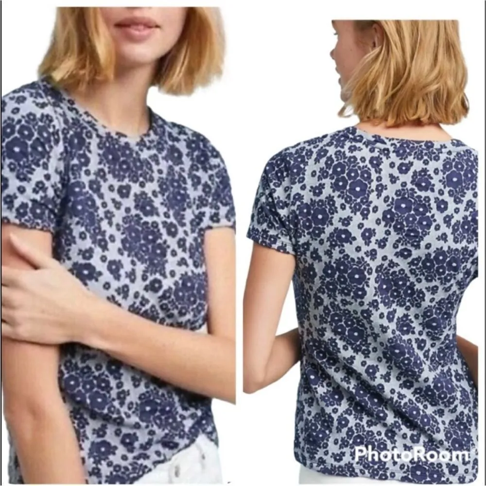 Anthropologie Postmark Blue Floral Tee L - Image 2