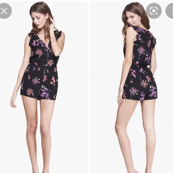 Black Chiffon Floral Romper - Image 2