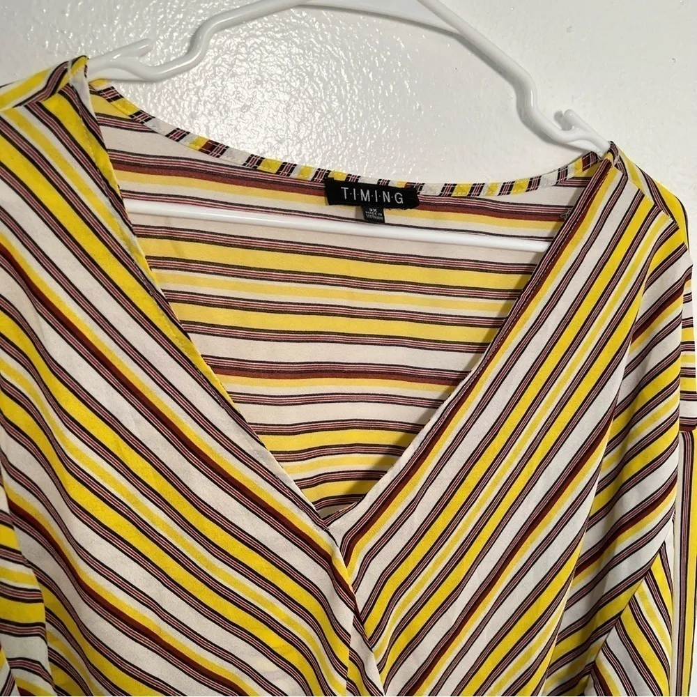 Timing Faux Wrap Blouse Yellow Red Stripes - Image 7