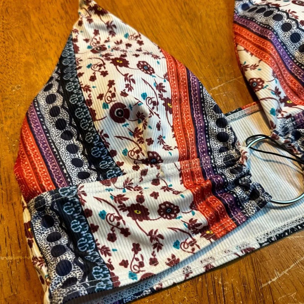 New ZAFUL Halter Crop Swimsuit Top Bottom Tribal Festival Boho Paisley Concert - Image 3