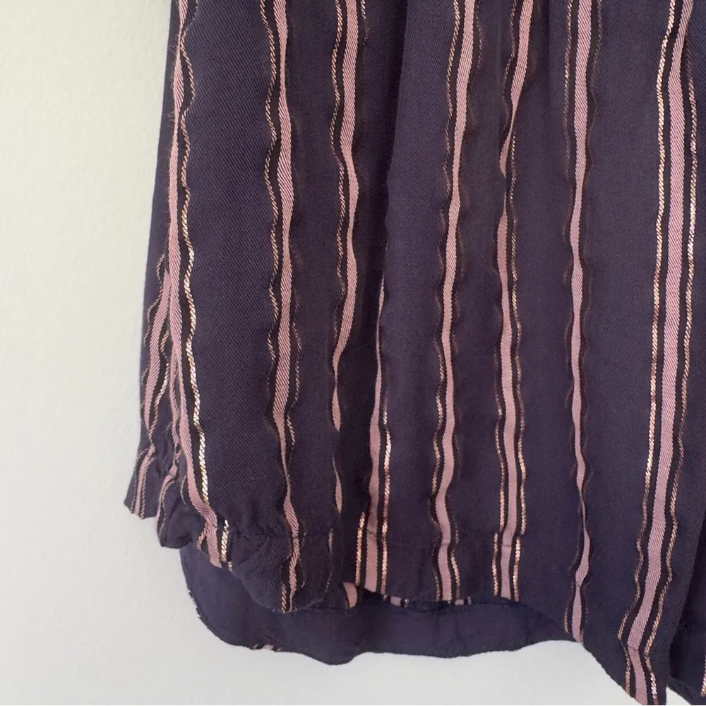 Anthropologie Metallic Striped Keyhole Tie Bow Sleeve Top Button Up Back Viscose - Image 7