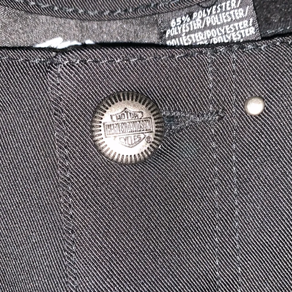 Harley Davidson black woman bootcut pants size 14 jeweled at waistline 32” long - Image 4