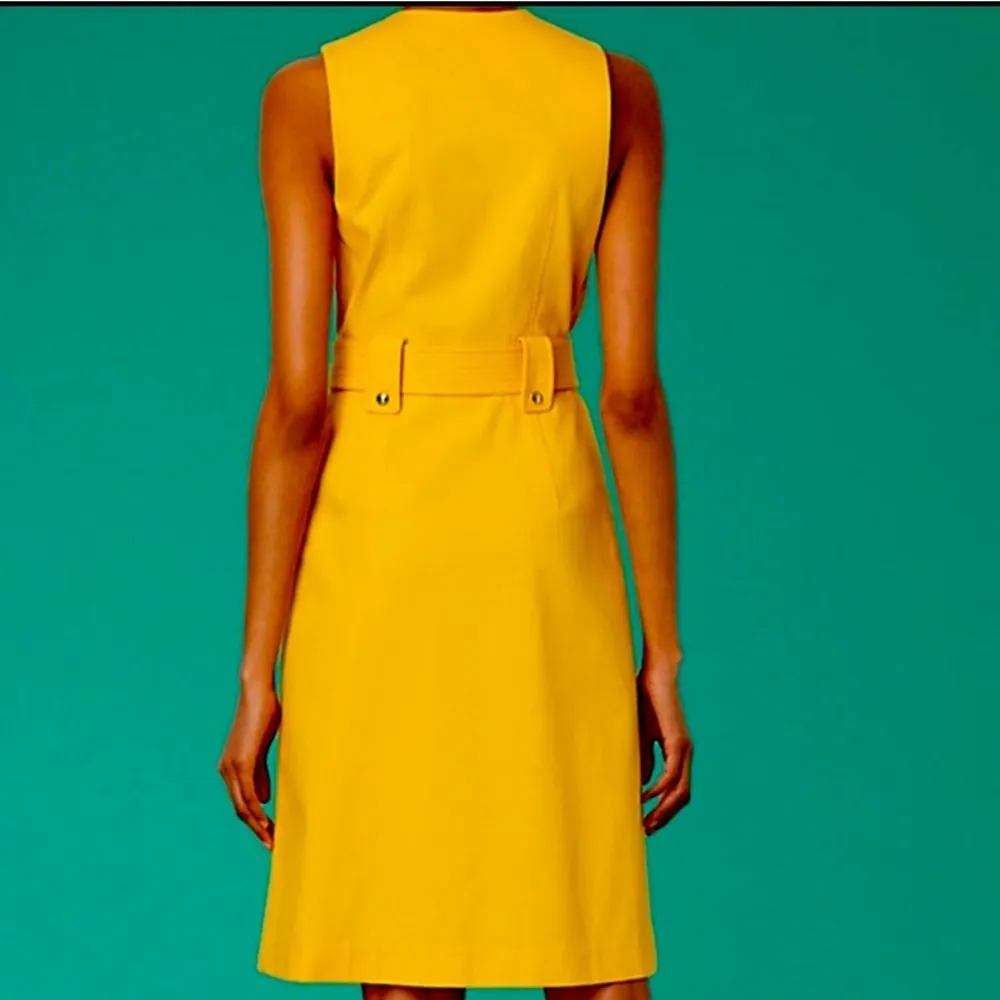 Diane Von Furstenberg Sleeveless A-Line Zip Belted Denim Dress in Yellow Size 4 - Image 2